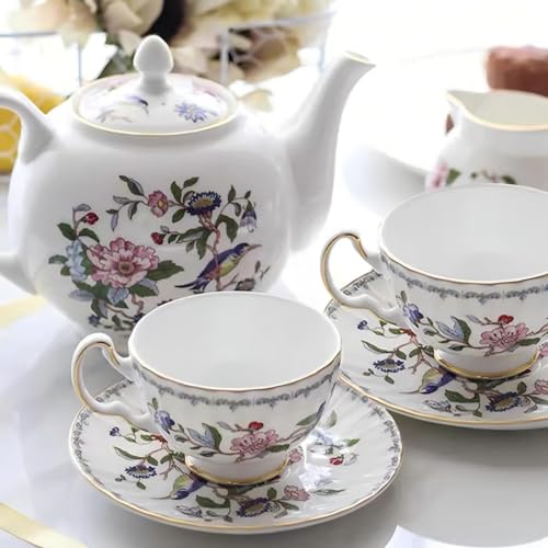 Porcelain Tea Set Adult Ceramic Tea Set European Flower Painting Teapot Cup Saucer Spoon for Women Mom Gift