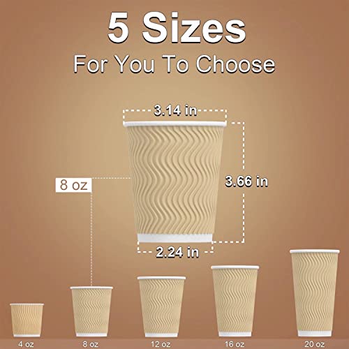 Hot 8 oz Disposable Insulated Corrugated Sleeve Ripple Wall Paper Coffee Cups for Drink