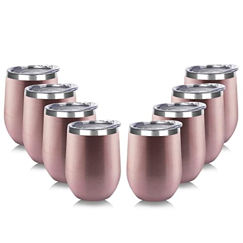 Stainless Steel Wine Tumbler Bulk with Lid (8 Count)
