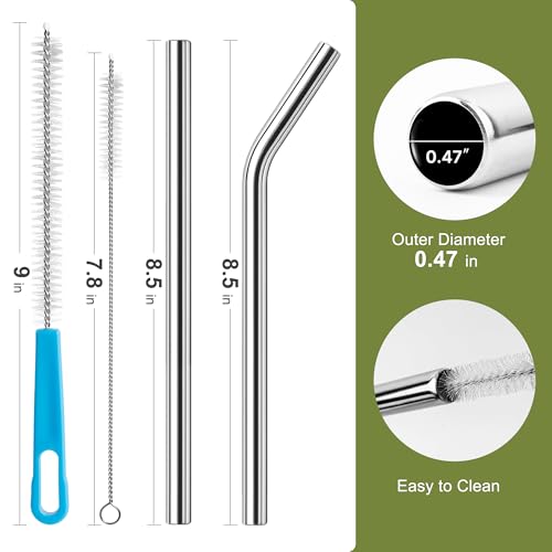 0.47" Extra Wide Stainless Steel Reusable Straws for Smoothie