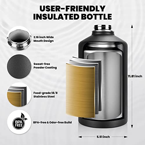 One Gallon Water Bottle Insulated 128 oz 2 Pack (2 Count)