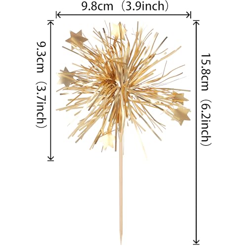 30 PCS Foil Firework Cupcake Toppers Happy Birthday Cake Toppers Star Sparkle Tinsel Flower Drink Stirrers Cocktail Fruit Toothpicks for Valentine's Day Baby Shower Birthday Party Supplies Gold (30 Count)