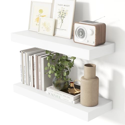 24 Inch Floating Shelves for Wall White Shelves Set of 2 (2 Count)