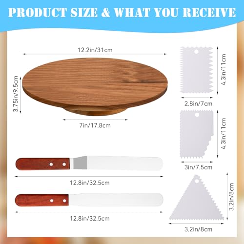 61 Pcs Cake Decorating Kit with 12" Wooden Cake Stand Turntable Includes Piping Tips (61 Count)