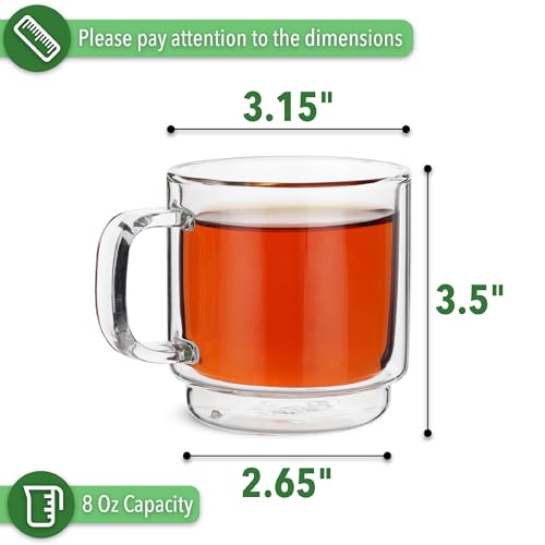 BTaT Double Walled Stackable Glass Coffee Mugs (4 Count)