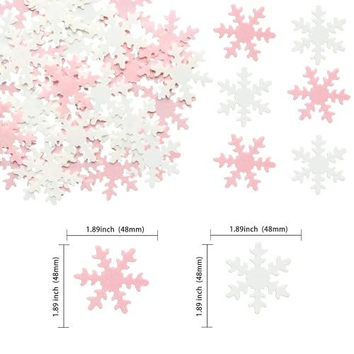 50Pcs Pink Edible Cupcake Cake Toppers Snowflake Cake Decorations for Christmas Winter Frozen Theme Party Supply Decoration Pink White (50 Count)