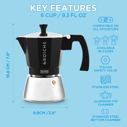 Milano Induction Stovetop Espresso Maker Moka Pot 6 Cup