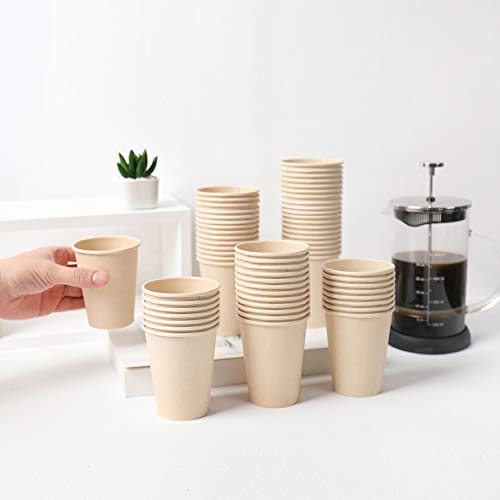 10 oz Disposable Light Brown Paper Coffee Cups Bamboo Fiber 120 Pack (120 Count)