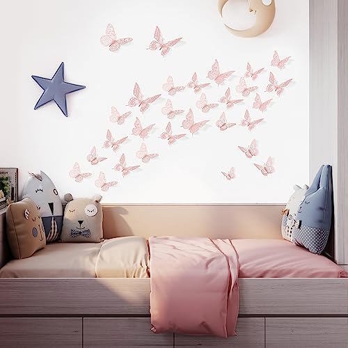 3D Butterfly Wall Decor 48 Pcs Pink Butterfly Decorations (48 Count)