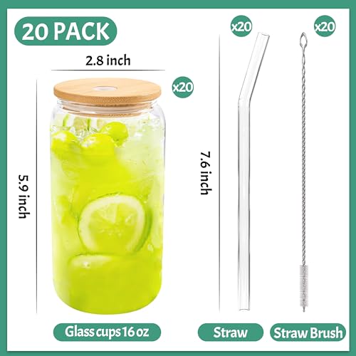 20Pcs Glass Cups with Bamboo Lids and Straws Bulk 16 oz Can Shaped (20 Count)