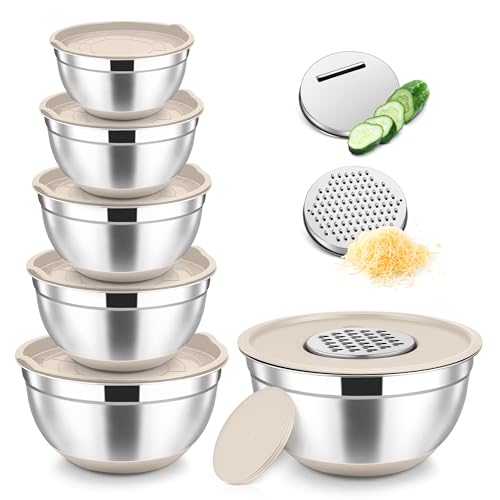 Mixing Bowls Stainless Steel Salad Bowl with Lid & Graters (6 Count)