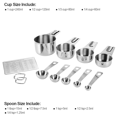 Measuring Cups and Spoons Set Heavy Duty 304 Metal Stainless Steel Measuring Cup Spoon Kitchen Gadgets for Cooking Baking