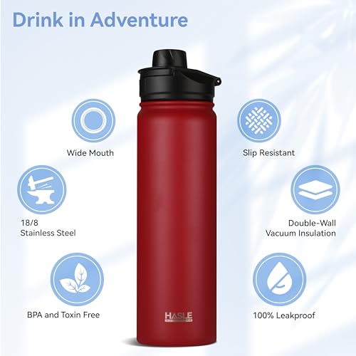 Insulated Water Bottle 22 oz Double Wall Stainless Steel Water Bottle Wide Mouth with Straw Lid & Spout Lid Keeps Cold or Hot