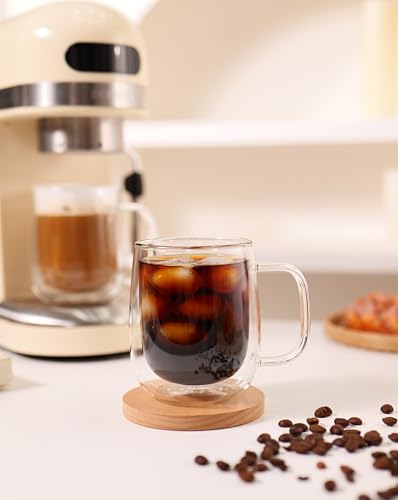 Large Double Wall Glass Coffee Mug 15.2oz (4 Count)
