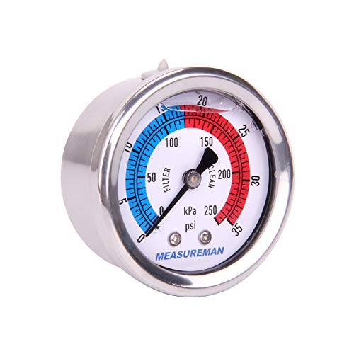 2" Dial Size Liquid Filled Pool Filter Pressure Gauge