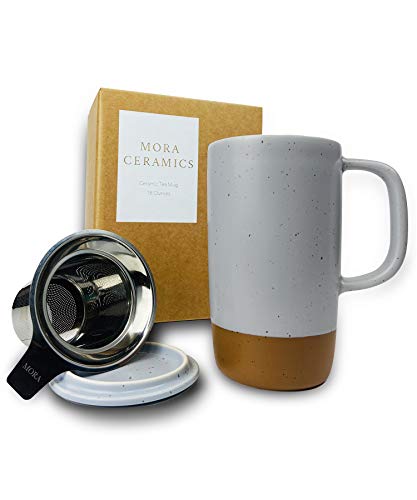 Mora Ceramics Large Tea Mug with Loose Leaf Infuser and Ceramic Lid