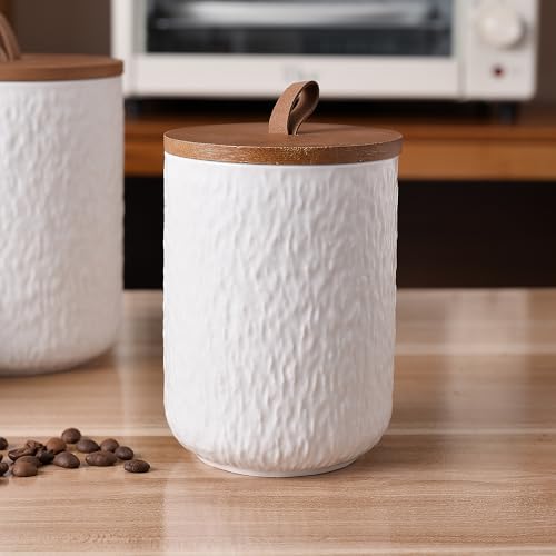 White Stone Ceramic Canister with Bamboo Lid (3 Count)