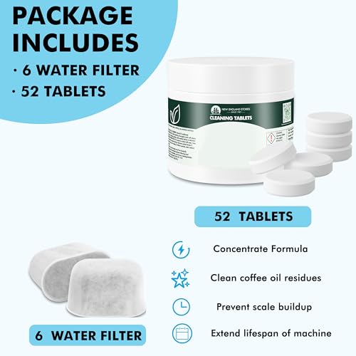 6 Pack Breville Compatible Charcoal Filters with 52 Cleaning Tablets (52 Count)