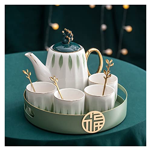 Iced Tea Pitchers Ceramic Luxury Tea Set Household Flower Tea Pot Water Kettle Cup Set Teaware 1 Teapot 4 Cups with Tray for Wedding Gift for Home Kitchen Coffee Cup (D)