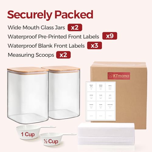 Glass Flour Containers with Lids 1 Gallon 2 Pack Pantry Organization (2 Count)