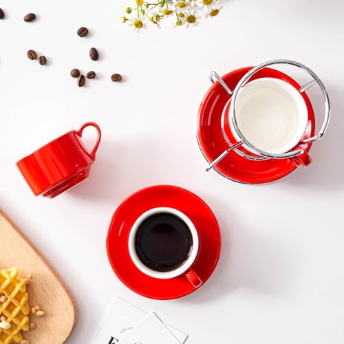 2.5 Ounce Stackable Espresso Cups with Saucers and Metal Stand (4 Count)