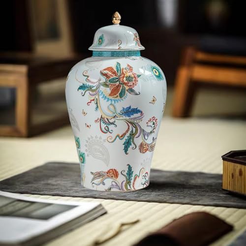 12 inches flowers Ginger Jar with Lid Chinese Decorative Ceramic