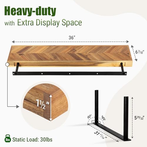 36" Acacia Chevron Floating Shelves Set of 2 (2 Count)