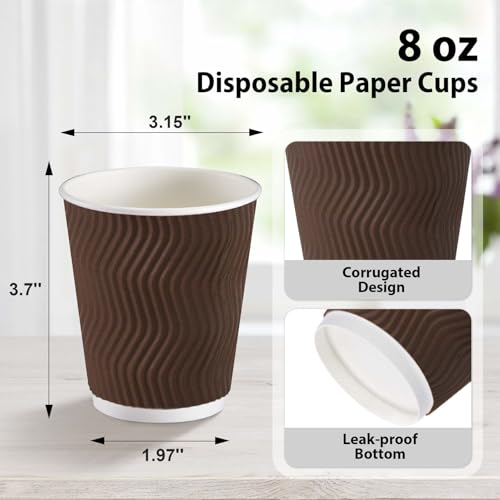 150 Pack 8 oz Disposable Paper Coffee Cups Insulated Brown (150 Count)