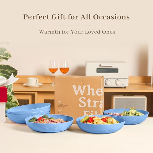 Wheat Straw Big Bowls Salad Bowl Set of 6 10 inch Serving Bowls 65 oz Large Plastic Plates Bowls Wide and Shallow Bowl for Kitchen Microwave & Dishwasher Safe
