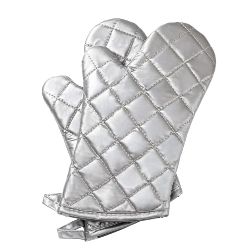 Silver 13" Quilted Oven Mitts Set of 2 Heat Resistant for Kitchen Grill (2 Count)