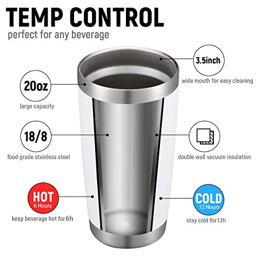 20oz White Tumbler Double Wall Vacuum Insulated Travel Mug Stainless Steel Coffee Mug with Lid and Straw Durable Powder Coated Insulated Coffee Cup for Cold & Hot Drinks (12 Count)