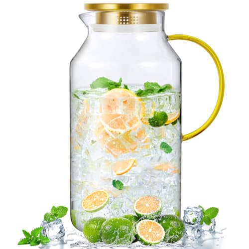 1 Gallon Gold Glass Pitcher with Lid and Handle