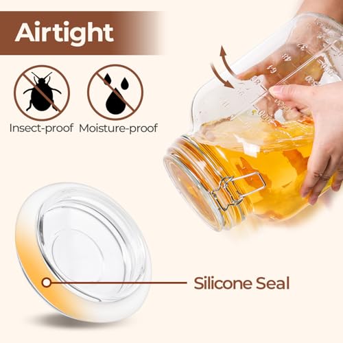 Large Square Glass Food Jars 1.1 Gallon 2 Pack for Flour Sugar Rice (2 Count)