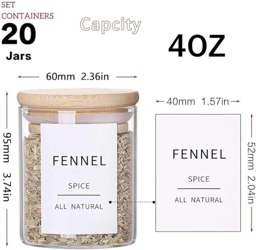 Glass Spice Jars with Bamboo Lids (20 Count)
