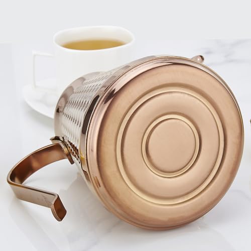 1.6L(54oz) Stainless Steel Hammer Patterned Teapot With Removeable Infuser,Loose leaf cover,Copper