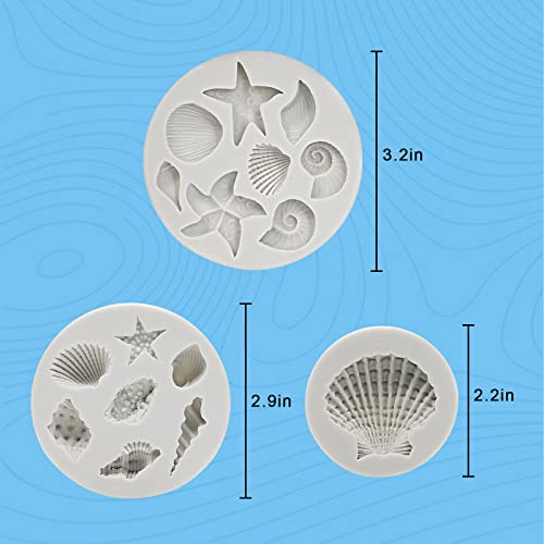 Under the Sea Silicone Mold 3pcs Marine Fondant Cake Mold Seashell Conch Starfish Silicone Baking Mold for Under the Sea Ocean Chocolate Candy Cake Decoration Polymer Clay Gum Paste Craft