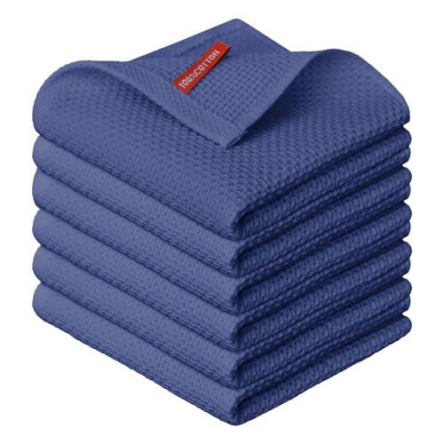 100% Cotton Navy Blue Waffle Weave Kitchen Dish Cloths (6 Count)