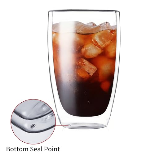 17oz Double Wall Glass Coffee Mugs Set of 2 (2 Count)