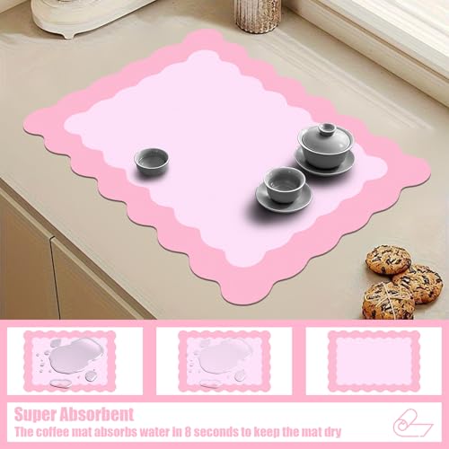 Pink Scalloped Coffee Mat for Countertop Coffee Bar Mat Matt