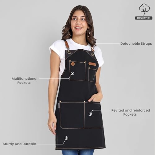 Chef Apron Recycled Cotton Kitchen Apron with an Adjustable Neck with Long Ties