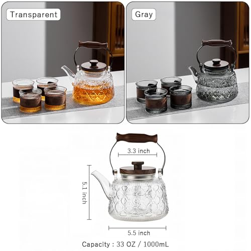 Stovetop Safe Glass Teapot with Malus Spectabilis Pattern Removable Infuser Fine Borosilicate Tea Pot perfect for Fruit Flowering Tea Canister Premium Quality Tea Kettle Gift