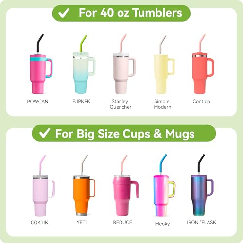 Metal Straws With Silicone Tip for Stanley Quencher 40 oz Tumblers