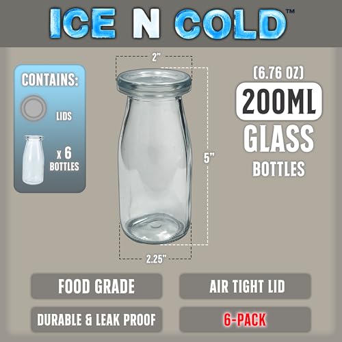 6.76 oz 200ml Vintage Glass Bottle with Leakproof Clear Lid (6 Count)