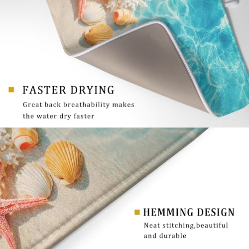 Coastal Starfish Dish Drying Mat 18"x24" Ocean Blue Sea Coral Seashell Dish Drainer Mats Nautical Beach Themed Decorative Reversible Dish Drying Pad for Kitchen Countertop Dining Room