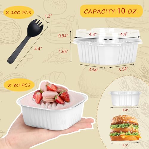 80 Pack 10oz Mini Cake Pans with Lids and Spoons for Bake Sales (80 Count)