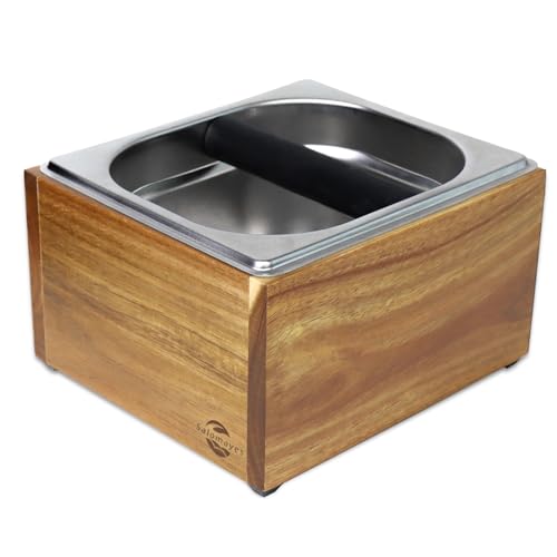 Large Acacia Wood Espresso Knock Box with Stainless Steel Interior