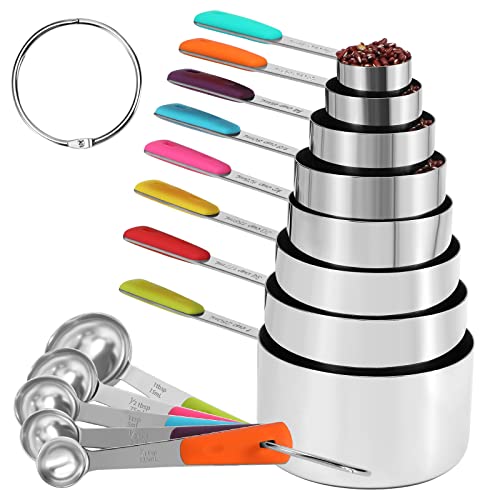 13 Piece Measuring Cups and Spoons Set Stainless Steel for Cooking & Baking (13 Ounce)