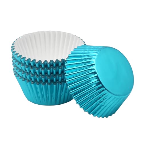 Standard Aqua Blue Foil Cupcake Liners Muffin Baking Cups for Party and More (100 Count)