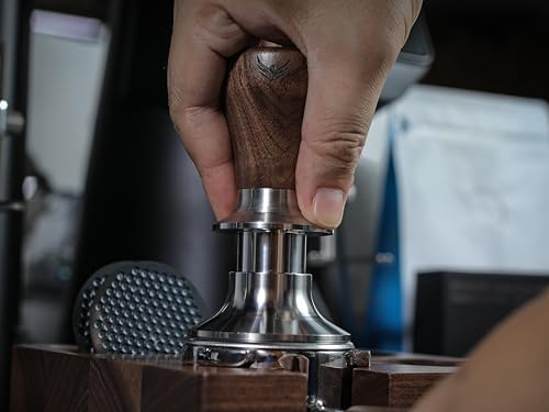 Calibrated Espresso Tamper 58mm Walnut Spring Loaded Design