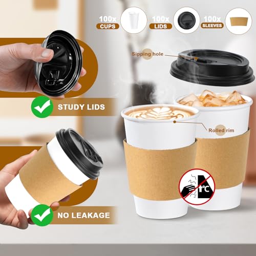50 Pack 10 oz Disposable Coffee Cups With Lids and Sleeves (50 Count)